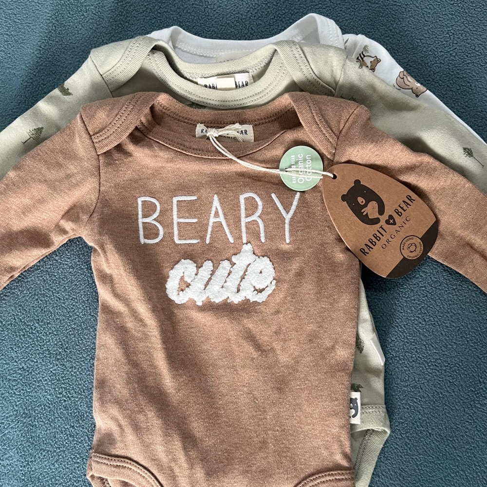 3 Pack Rabbit Bear Organic Long sleeve Onesies